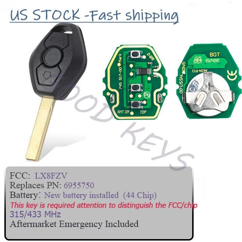 10*Llavero remoto de repuesto ID44 para BMW EWS 3 5 6 7 8 Series X3 X5 1997-2010 Foto 4 de 4