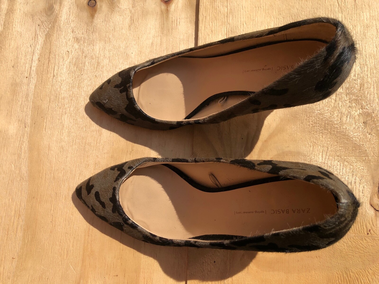 Zara Camo Camouflage Pony Hair Shoe Pumps kitten Hee… Gem