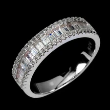 925 Sterling Silver Ring Baguette White Sapphire Ceylon Topaz Gemstone Jewelry