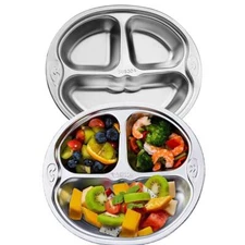 Set of 2 Stainless Steel Divided Platter Dinner Tray 3 Sections Dinner Plates...