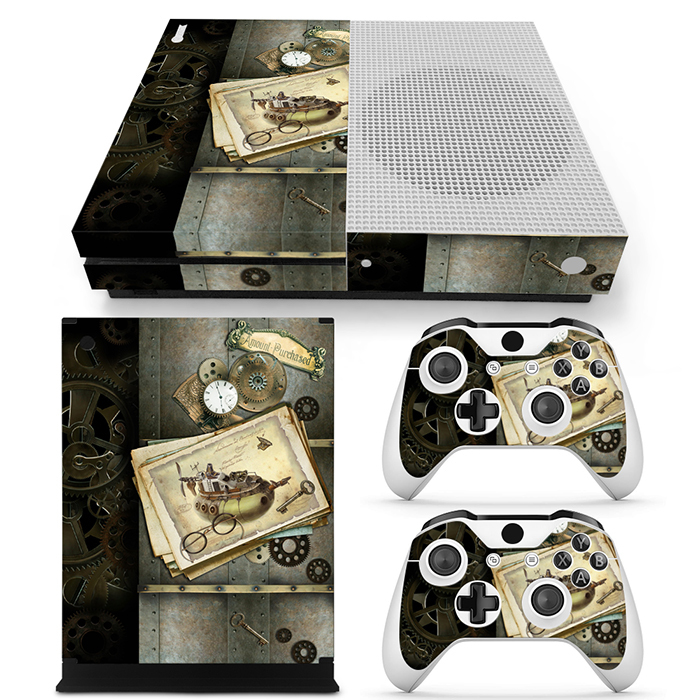 Xbox One S Console Skin Decal Sticker Old Time Machine + 2 Controller Design Set-image