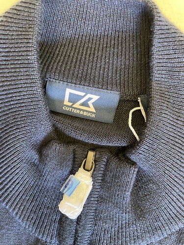 CUTTER & BUCK 1/4 Zip Mock Neck Wool Blend Sweater IES Logo in Navy Size M NWT - Picture 4 of 5