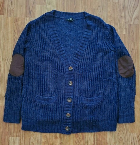 Blue Elbow Patch Knit Cardigan Size 