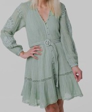 $185 Guess Women's Blue Laced Belted Waist Button-Up A-Line Dress Size S