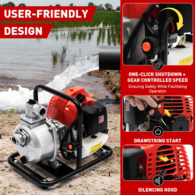 2 Stroke Gasoline Water Pump Gas-Powered Semi-Trash Irrigation Transfer Pump