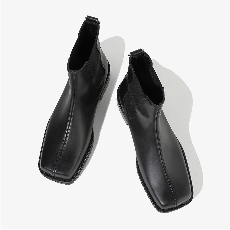 Firenze Atelier Men's Matt Black Leather Square Toe Lug Sole Ankle