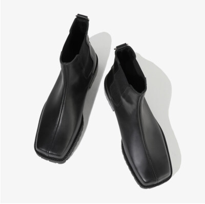 Firenze Atelier Men's Matt Black Leather Square Toe Lug Sole Ankle