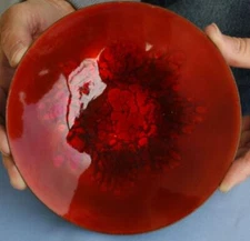 Mid Century Orange & Red Enamel on Copper Small Bowl Artist Signed Kareka