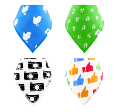 BeAble Bandana Babies Bibs 4-Pack Set Social Media Theme  Cotton Snap Closure