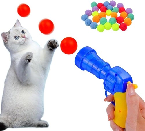 Cat Ball Gun Interactive Toy with 30pcs Colourful Stretch Plush Pom Pom Ball - Picture 2 of 13