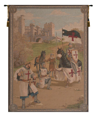 Templars French Medieval Knight Battle Scene Woven Tapestry Wallhanging NEW