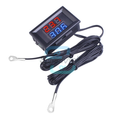 DC4-28V Dual Display Digital Thermometer Red+Blue w/ NTC Waterproof Probe Sensor