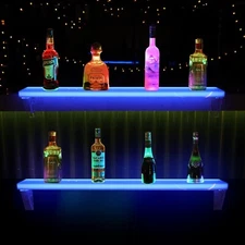 SET OF 2 - LED Liquor Bottle Display Shelf - 32" - Remote App - Floating Bar