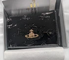 Vivienne Westwood Tri-fold Wallet Black Enamel Orb Outlet MINT With BOX