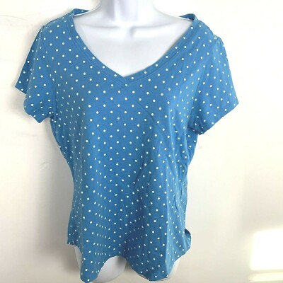 Bandolino Womens Top Sz M Blue White Polka Dot Classic Normcore Casual