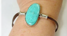 Turquoise Sterling Silver Leather Bracelet - Double Sided Reversible Kingman