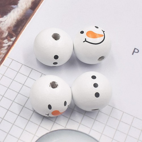 1pack Snowman Wood Beads White Christmas Print Wooden Beads 20MM Round - Picture 11 of 16
