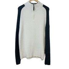 Nautica Ribbed Knit 1/4 Zip Sweater Men XL Long Sleeve Cream Gray Color Block
