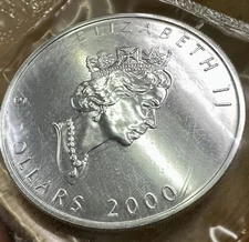 2000 SEALED BU 1 Oz $5 Canada .9999 SILVER Maple Leaf Millennium Fireworks Privy