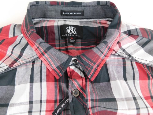 Rock & Republic Mens Designer Red Black Plaid Casual Shirt XL NEW $50 - Picture 3 of 16