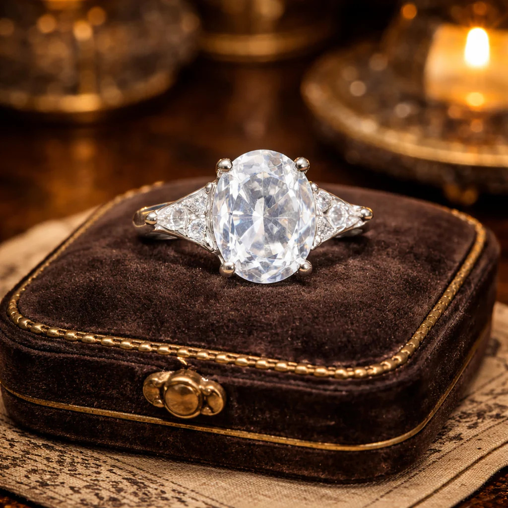 Silver Tone Clear Stone Solitaire Ring - image 1