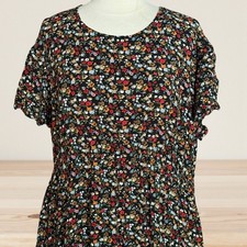 Nemidor Maxi Dress Sz 4XL Tiered Black Floral Short Sleeves Pockets Cottagecore