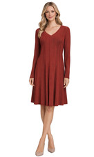 Max Studio Knit Dress XL Dark Red A Line Textured Cotton Long Sleeve Washable