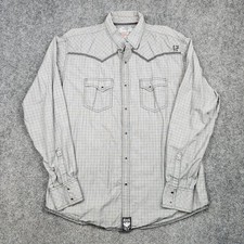 Wrangler Rock 47 Shirt Mens XL Gray Plaid Western Cowboy Pearl Snap Long Sleeve