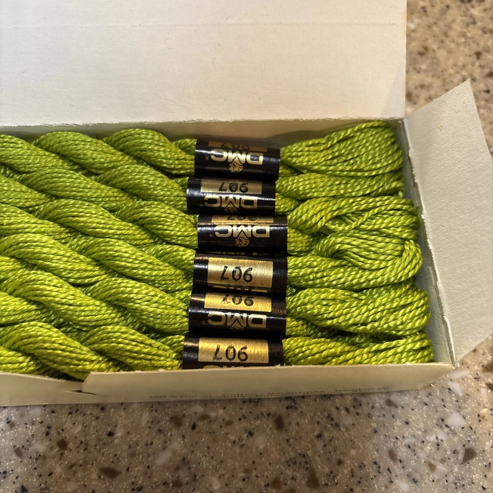 NOS DMC Pearl Cotton (Coton Perle) Size 3 Color 907 GREEN 12 skeins - Image 2 of 4