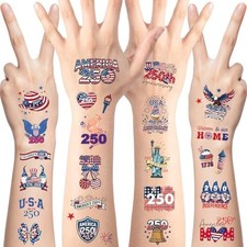4th of July Temporary Tattoos 80 PCS 250 Anniversary USA Temporary Tattoos Indep