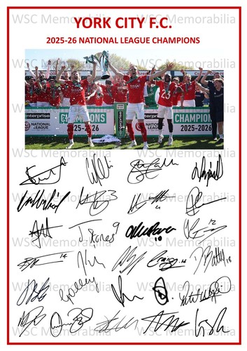 11842. York City Signed Team Sheets (A4 Prints) CHOOSE SEASON 2023-26