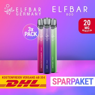 3 x ELFBAR 800 E-Zigarette - ELF BAR E-Shisha - 20mg Nikotin - Alle Sorten
