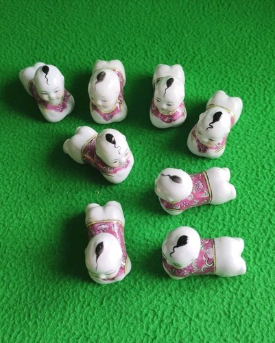 Vintage Famille Rose Ceramic Chopstick Holder Rest Chinese Pillow Baby x 8 - Picture 2 of 10