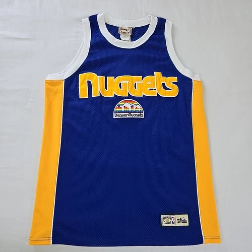 VTG Denver Nuggets Jersey City Skyline Logo Majestic Hardwood Classics L USA