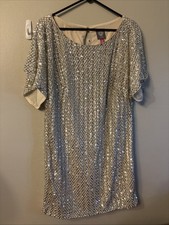 vince camuto dress Silver sequins Mini Size 12 Short Sleeve
