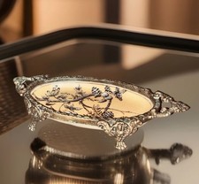 Jabonera de latón porcelana chinaiserie vintage con patas bandeja amarilla