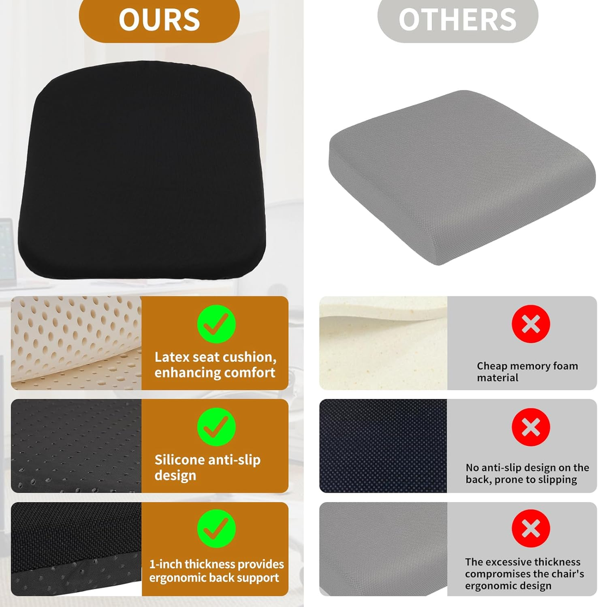 Natural Latex Seat Cushion for Haworth Zody Chair Black Office