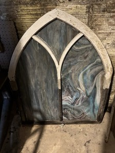 Antique Gothic Pointed Arch Leaded Stained Glass Window Panel