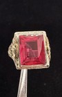 Fun Vintage Art Deco Solid 10k White Yellow Gold Red Stone Ring Size 8.5 7.2g — photo 2