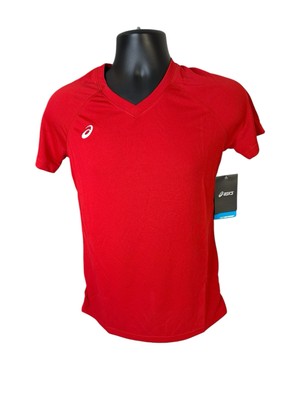 ASICS Women s Red Circuit 8 Warm-Up V-Neck T-Shirt Size Small NWT 