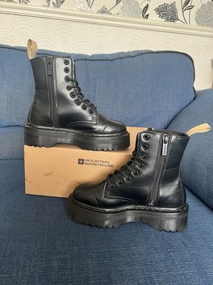 Dr Martens Jadon 2 Mono Black Leather Vegan Platform Boots Size UK4 EU37 sehr guter Zustand