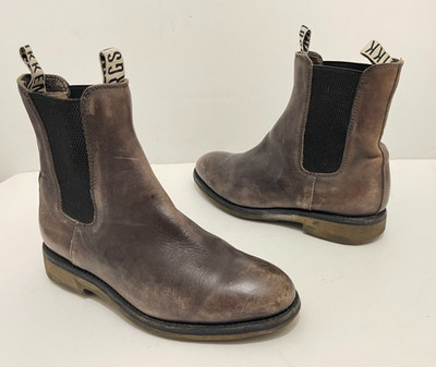 Dirk Bikkembergs Womens Chelsea Leather Boots Pull-on Taupe Grey 37 7 DISTRESSED