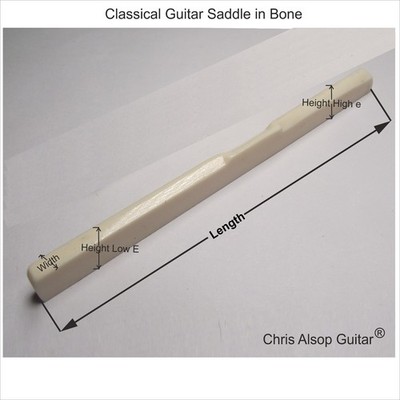 Klassische Gitarre Knochen Sattel. Größe wählbar. UK Made by Chris Alsop Gitarre