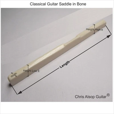 Classical Guitar Bone Saddle. Select Size. UK Made by Chris Alsop Guitar