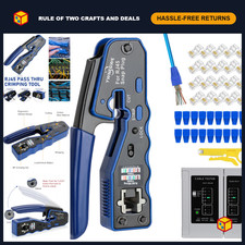 Ethernet Crimp Tool Kit - Pass Thru RJ45 Crimper for Cat5e Cat6a 8P8C Connectors