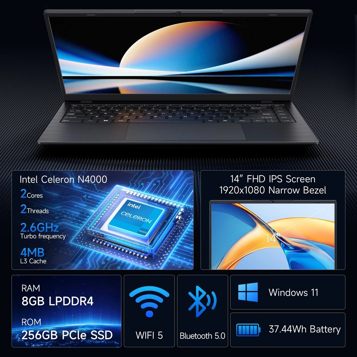 RNRUO 14 inch Windows 11 Laptops New Intel Celeron N4020 Up to 2.6