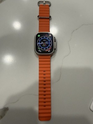 Apple Watch Ultra 2 49mm Titanium Silver Case Orange Silicone Band 32GB
