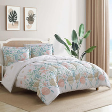 Full/Queen 3-Piece Comforter Set, Tropical Coastal Beach Design Bedding, Coastal