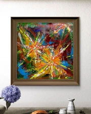 Original "Fireworks 2" 13.5x14.5 Canvas Expressionism Abstract Design Home Art