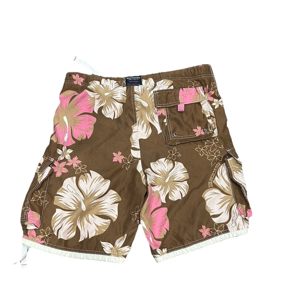 Y2K Abercrombie & Fitch Tugger Shorts Men Large Board Lined Pink Brown - Image 3 of 4